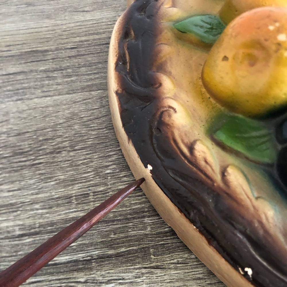 Vtg Colourful Fruit Chalkware Wall Plaque - Picture 8 of 15